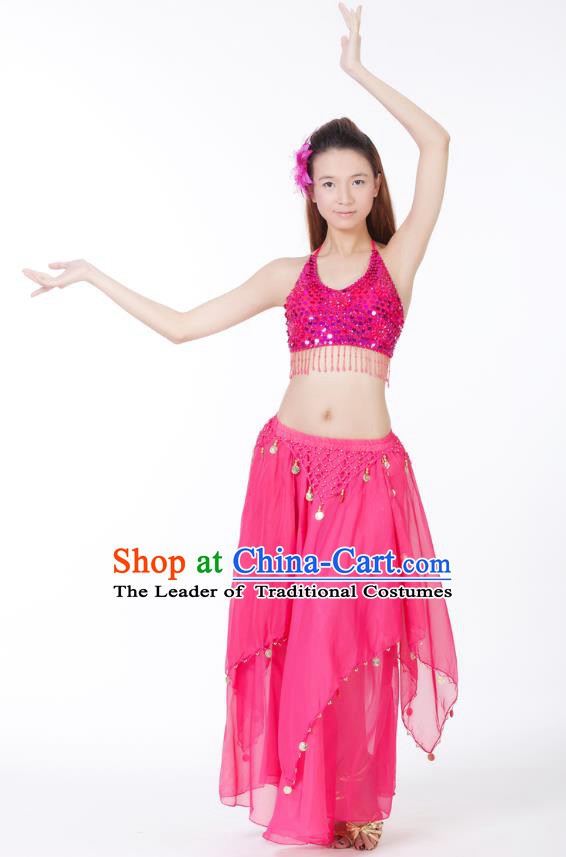 Indian Bollywood Belly Dance Rosy Tassel Dress Clothing Asian India Oriental Dance Costume for Women