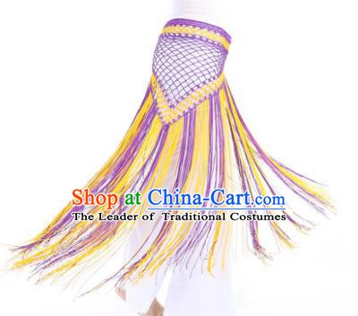 Indian Belly Dance Purple and Yellow Tassel Waist Scarf Waistband India Raks Sharki Belts for Women