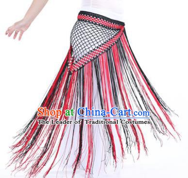 Indian Belly Dance Black and Red Tassel Waist Scarf Waistband India Raks Sharki Belts for Women