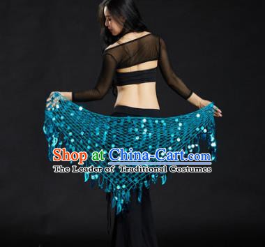 Indian Belly Dance Blue Sequin Waist Scarf Waistband India Raks Sharki Belts for Women