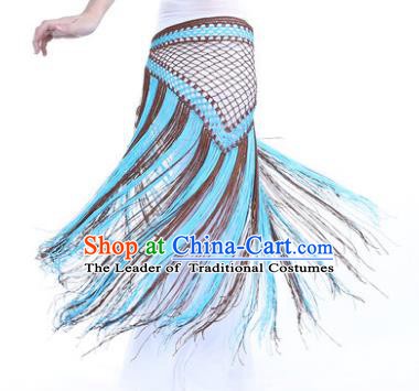 Indian Belly Dance Blue and Brown Tassel Waist Scarf Waistband India Raks Sharki Belts for Women