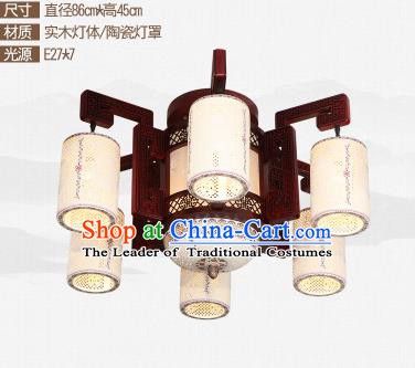 Traditional Chinese Six-lights Ceiling Palace Lanterns Handmade Ceramics Lantern Ancient Lamp