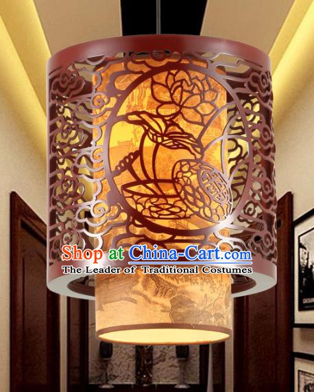 Traditional Chinese Palace Hanging Lanterns Handmade Wood Carving Lotus Lantern Ancient Ceiling Lamp