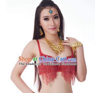 Indian National Belly Dance Costume Sexy Red Tassel Brassiere for Women