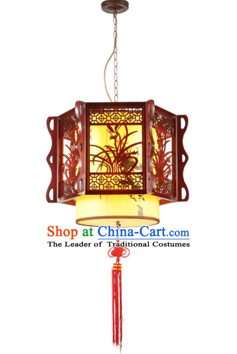 Traditional Chinese Wood Carving Orchid Palace Hanging Lanterns Handmade Lantern Ancient Ceiling Lamp
