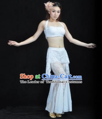 Indian National Belly Dance White Lace Suits Bollywood Oriental Dance Costume for Women