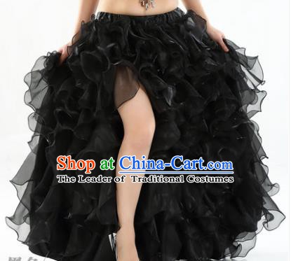 Traditional Indian National Belly Dance Black Bubble Split Skirt India Bollywood Oriental Dance Costume for Women