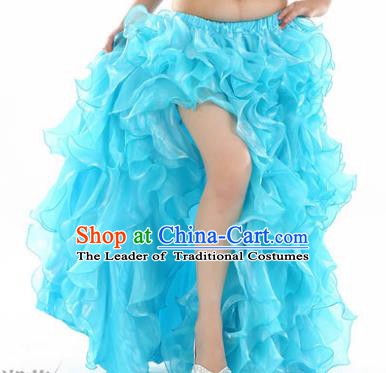 Traditional Indian National Belly Dance Blue Bubble Split Skirt India Bollywood Oriental Dance Costume for Women