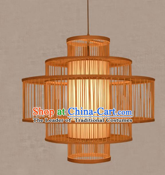 Traditional Chinese Bamboo Rattan Round Lanterns Handmade Hanging Ceiling Lantern Ancient Lamp