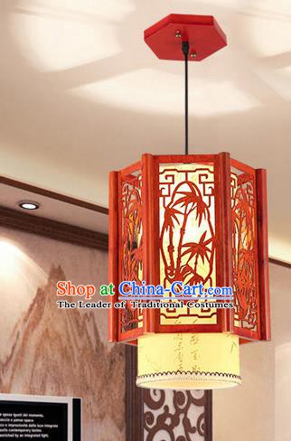 Traditional Asian Wood Carving Bamboo Lanterns Handmade Ceiling Lantern Ancient Hanging Lamp
