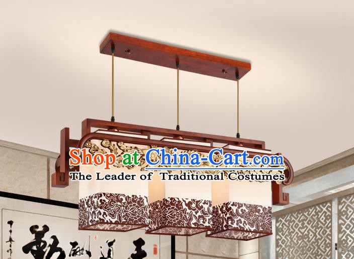 Traditional Chinese Carving Phoenix Palace Ceiling Lanterns Handmade Three-Lights Hanging Lantern Ancient Lamp