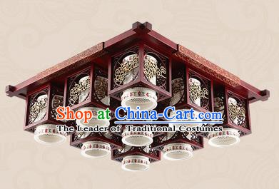 Traditional Chinese Handmade Nine-Lights Lantern Asian Wood Carving Ceiling Lanterns Ancient Lantern