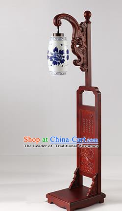 China Handmade Painting Peony Ceramics Floor Lantern Ancient Wood Lanterns Traditional Lamp