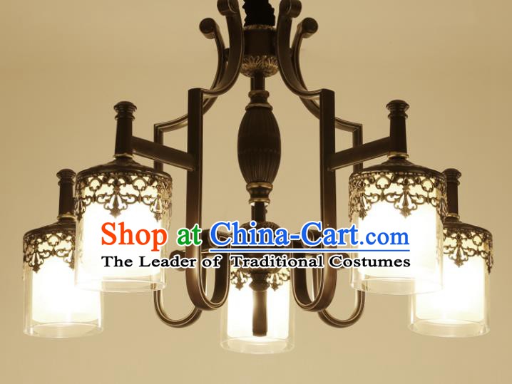 China Handmade Five-Lights Iron Ceiling Lanterns Traditional Chinese Palace Lantern Ancient Lanterns