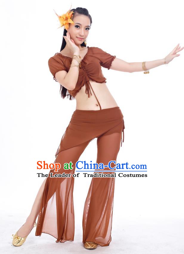 Indian Traditional Belly Dance Brown Costume India Oriental Dance Clothing for Women