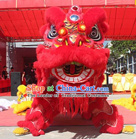 Chinese Traditional Parade Red Wool Lion Head Professional Lion Dance Costumes Complete Set