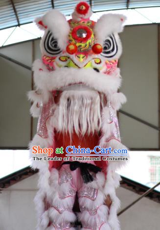 Chinese Traditional Parade White Lion Head Professional Wool Lion Dance Costumes Complete Set