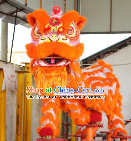 Chinese Traditional Spring Festival Orange Wool Lion Head Professional Lion Dance Costumes Complete Set