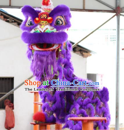 Top Grade Chinese Traditional Purple Lion Head Professional Wool Lion Dance Costumes Complete Set