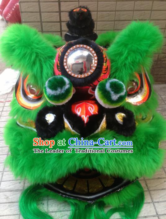 Chinese Traditional Professional Green Wool Lion Dance Costumes Celebration and Parade Lion Head Complete Set