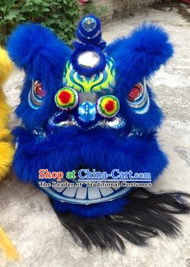 Chinese Traditional Blue Wool Lion Dance Costumes Professional Celebration and Parade Lion Head Complete Set