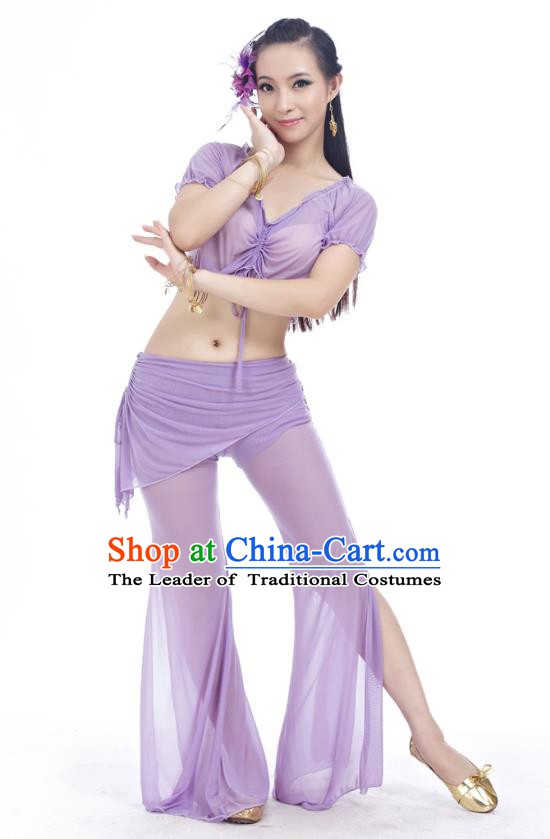 Indian Traditional Belly Dance Lilac Costume India Oriental Dance Clothing for Women