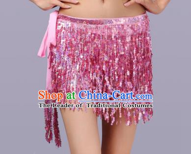 Indian Traditional Belly Dance Pink Sequin Waist Scarf Waistband India Raks Sharki Belts for Women