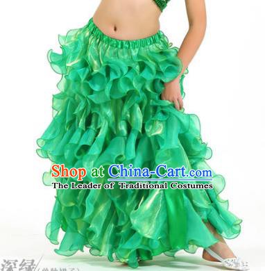 Traditional Indian Belly Dance Green Skirts Asian India Oriental Dance Costume for Women