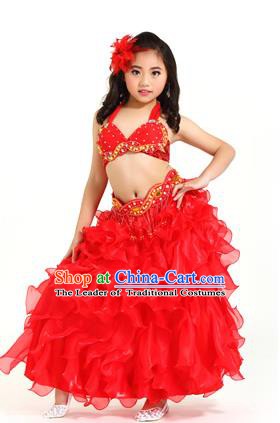 Traditional Indian National Belly Dance Red Clothing India Oriental Dance  Costume for Kids