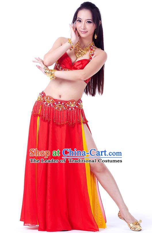 Traditional Indian Belly Dance Red and Yellow Dress India Oriental Dance Clothing for Women