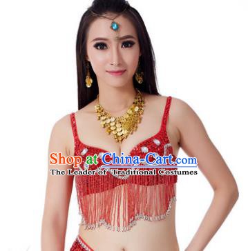 Indian Belly Dance Crystal Red Brassiere Asian India Oriental Dance Costume for Women