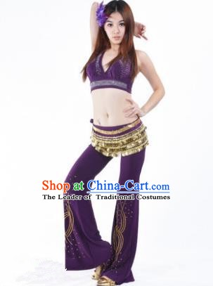 Traditional Performance Bollywood Dance Purple Uniforms Indian Belly Dance Costume for Women