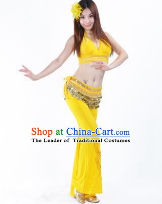 Traditional Performance Bollywood Dance Yellow Uniforms Indian Belly Dance Costume for Women