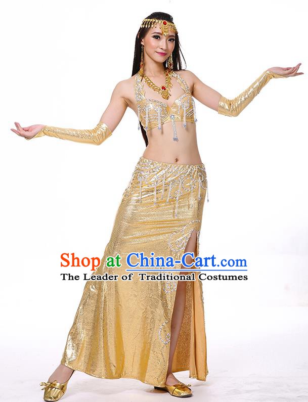 Traditional Oriental Dance Performance Golden Dress Indian Belly Dance Costume for Women
