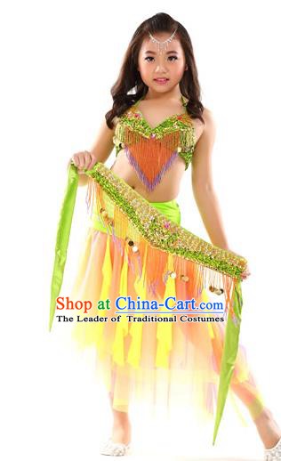 Traditional Oriental Dance Yellow and Orange Dress Indian Belly Dance Costume for Kids