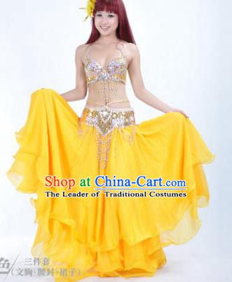 Traditional Indian Bollywood Belly Dance Yellow Dress India Oriental Dance Costume for Women