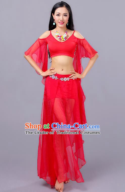 Traditional Indian Stage Performance Red Costume Oriental Belly Dance Clothing for Women