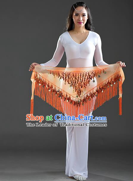 Indian Belly Dance Orange Sequin Fichu Scarf Belts India Raks Sharki Waistband for Women