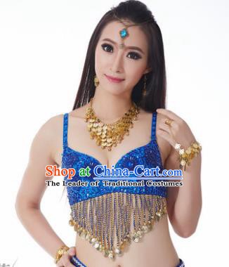 Indian Belly Dance Flowers Royalblue Brassiere Asian India Oriental Dance Costume for Women