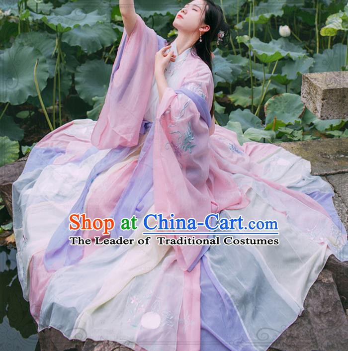 Chinese Ancient Jin Dynasty Court Princess Embroidered Costumes Complete Set for Women