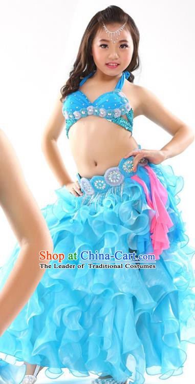 Traditional Children Oriental Dance Costume Indian Belly Dance Blue Dress for Kids