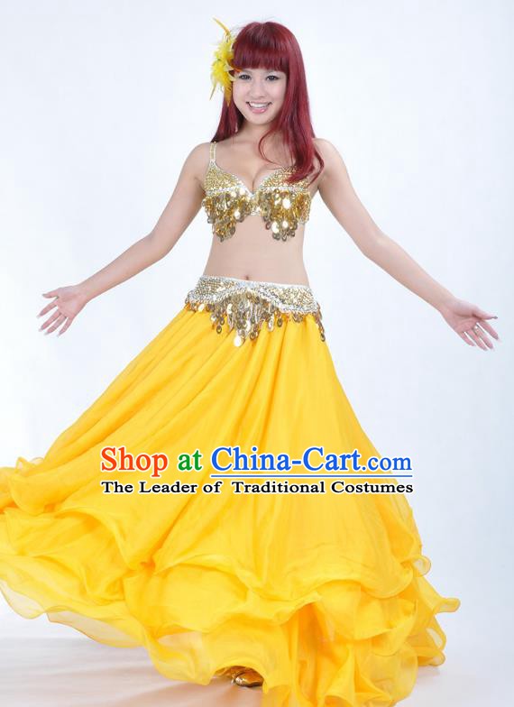 Traditional Oriental Bollywood Dance Costume Indian Belly Dance Yellow Dress for Women