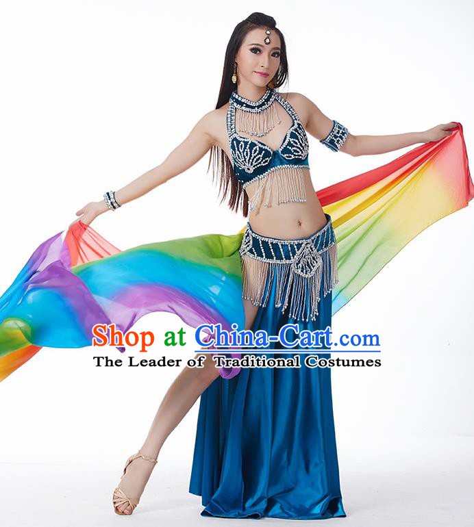 Traditional India Oriental Bollywood Dance Velvet Costume Indian Belly Dance Peacock Blue Dress for Women