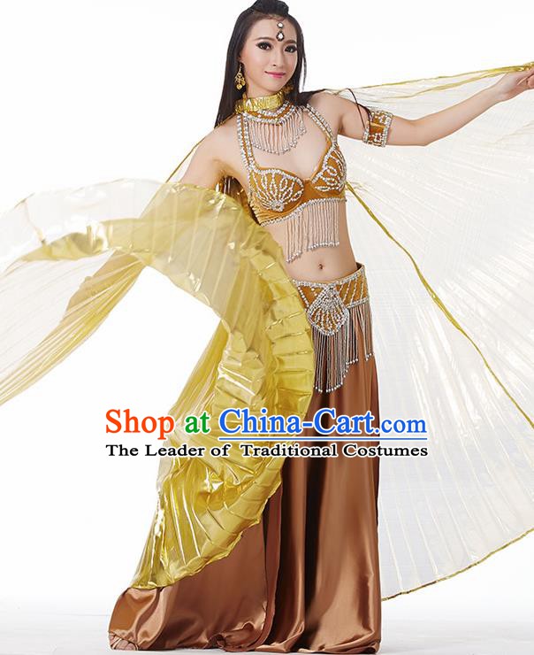 Traditional India Oriental Bollywood Dance Velvet Costume Indian Belly Dance Golden Dress for Women