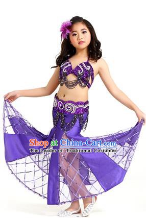 Traditional Children Oriental Bollywood Dance Costume Indian Belly Dance Purple Dress for Kids