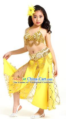 Traditional Children Oriental Bollywood Dance Costume Indian Belly Dance Yellow Dress for Kids