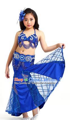 Traditional Children Oriental Bollywood Dance Costume Indian Belly Dance Royalblue Dress for Kids