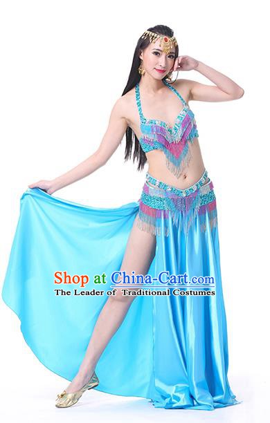 Indian Traditional Oriental Bollywood Dance Blue Dress Belly Dance Sexy Costume for Women