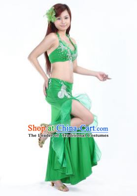 Traditional Indian Stage Oriental Dance Green Dress Belly Dance Costume for Women