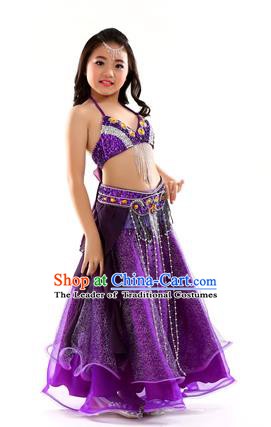 Indian Traditional Stage Performance Dance Purple Dress Belly Dance Costume for Kids
